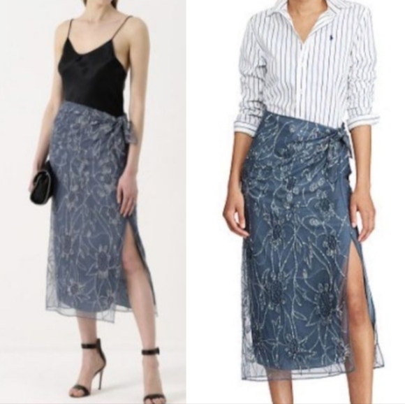 Polo Ralph Lauren Dresses & Skirts - Polo Ralph Lauren Tulle Beaded Sequin Mock Wrap Midi Skirt
